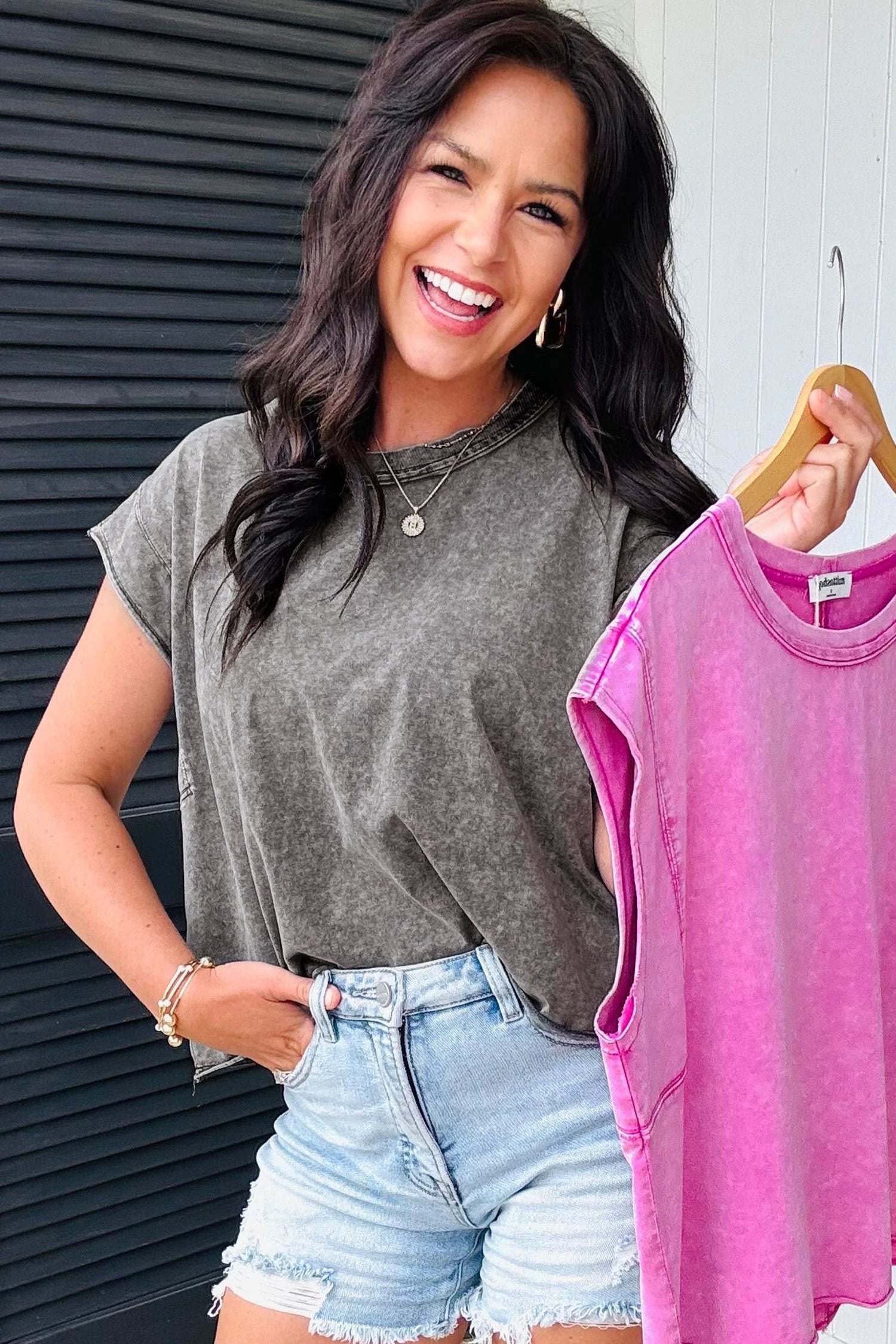 Glam Mom Moment soft pink mineral-wash cotton boxy tank top for casual chic style