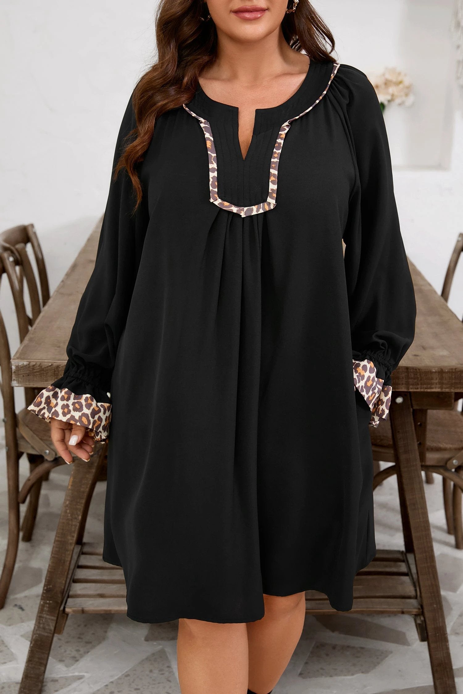 plus size leopard trim dress