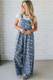 Vintage Printed Pleated Loose Denim Overall Jumpsuit — everyday dress for women | J&H Apparel