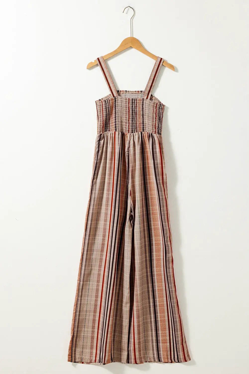 yellow stripe square neck sleeveless smocked bodice wide leg jumpsuit for women casual everyday outfit