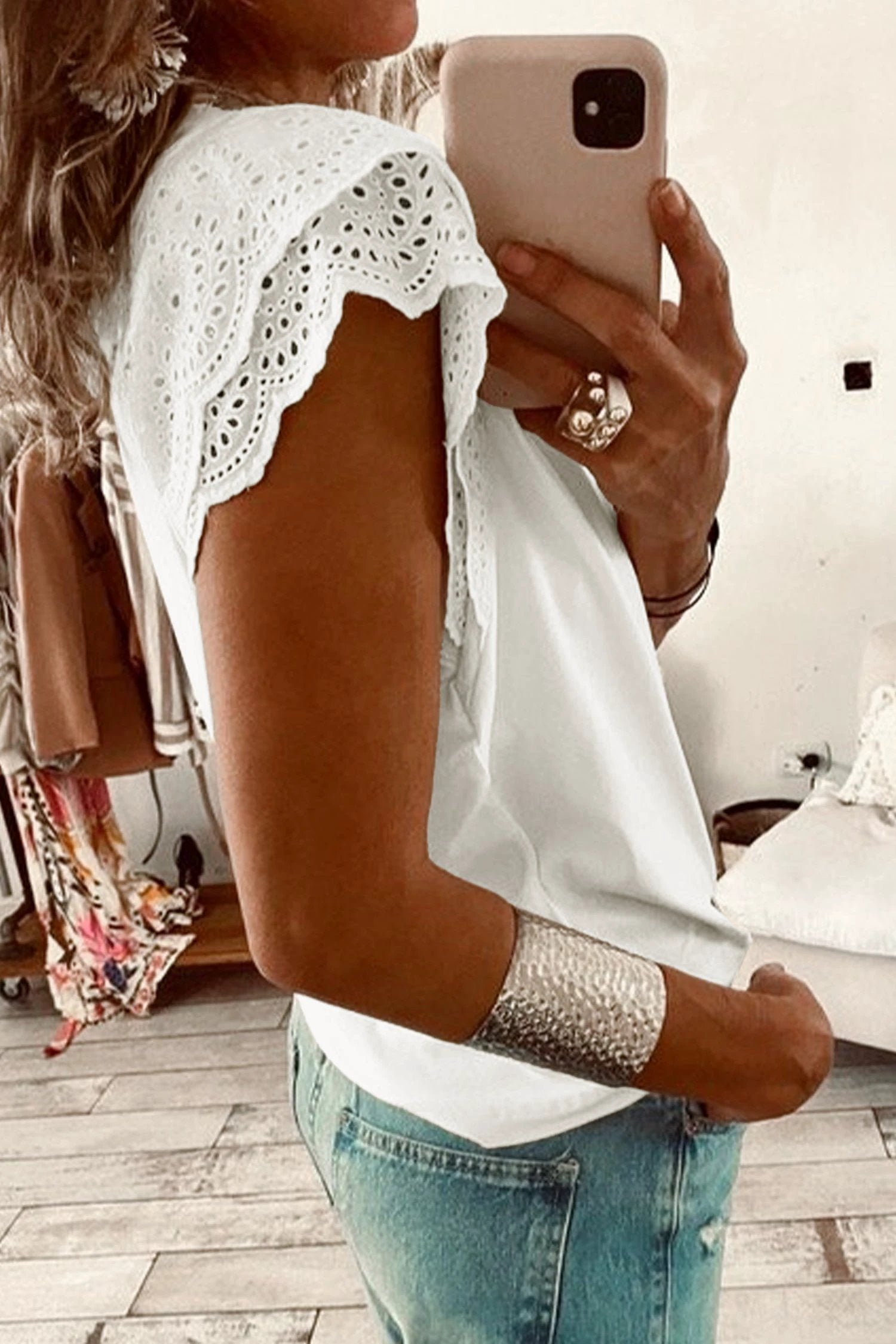 eyelet flutter sleeve tee