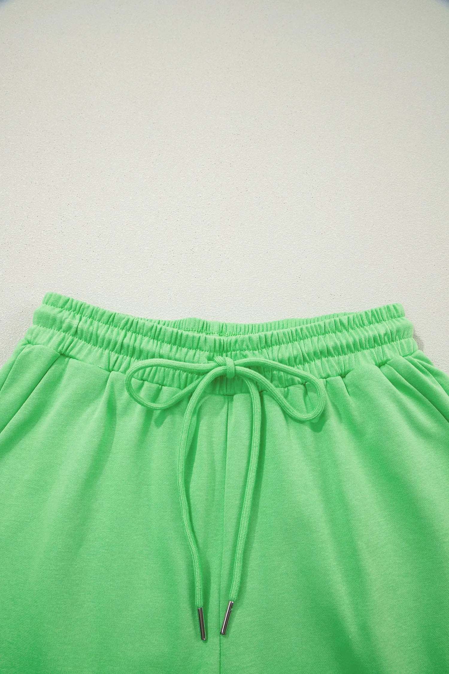 J&H Apparel Green Solid Color Puffy Loose Top Drawstring Shorts 2pcs Outfit - Outfit Sets Two Piece Sets/Short Sets
