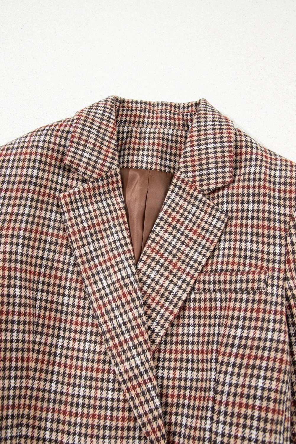brown houndstooth lapel collar blazer for women casual everyday outfit