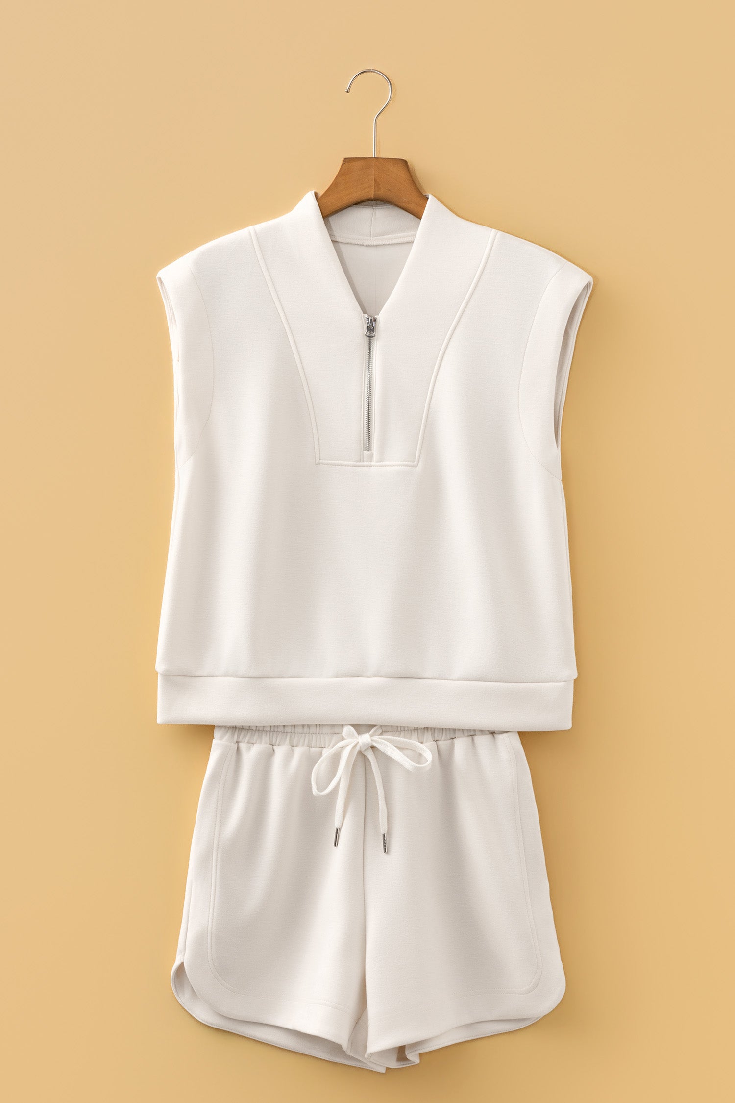 Quarter Zip Sleeveless Top Drawstring Shorts Casual Two-Piece Outfit — women's everyday bottoms | J&H Apparel