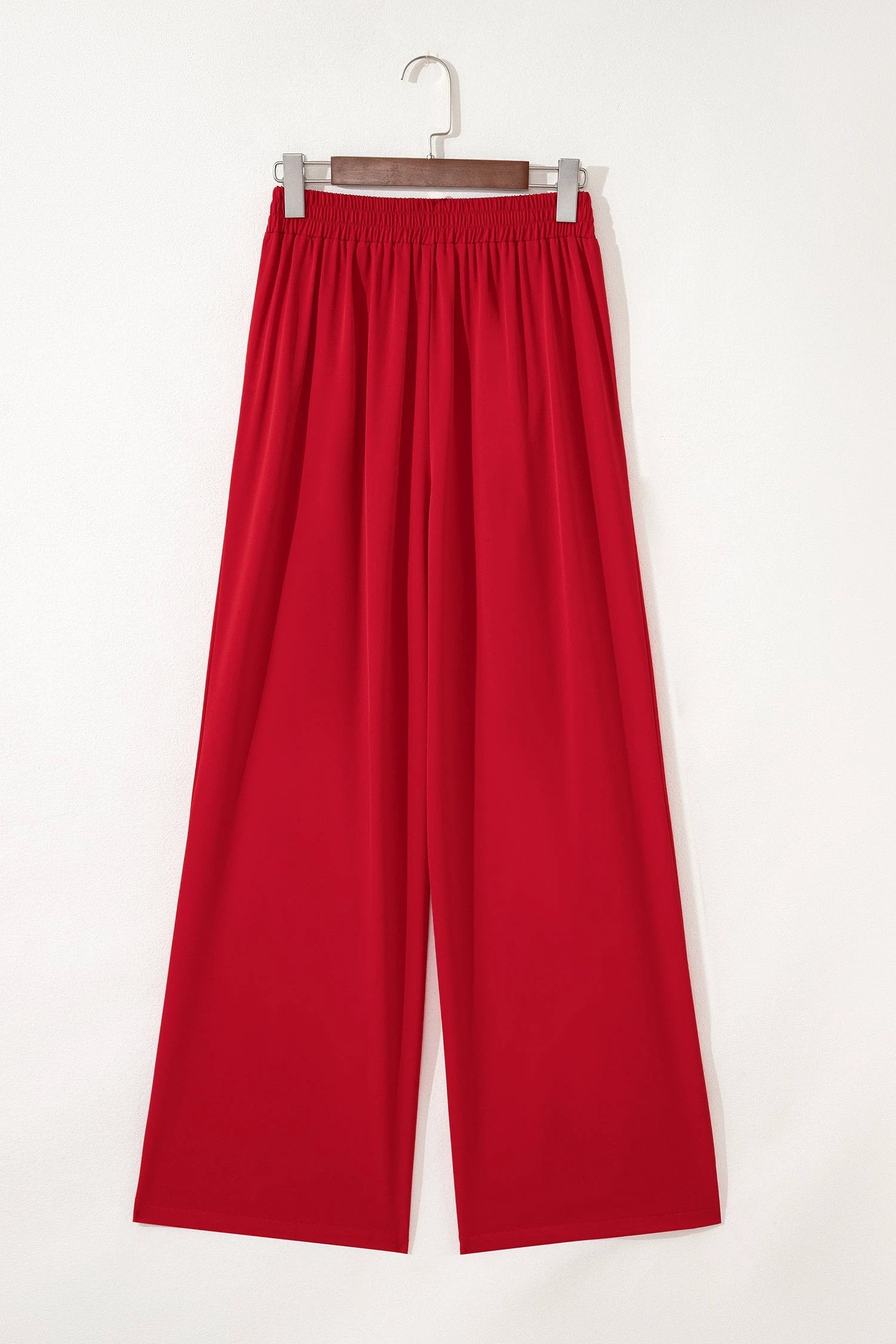 fiery red pleated detail pull on high elastic waist loose straight pants for women casual everyday outfit