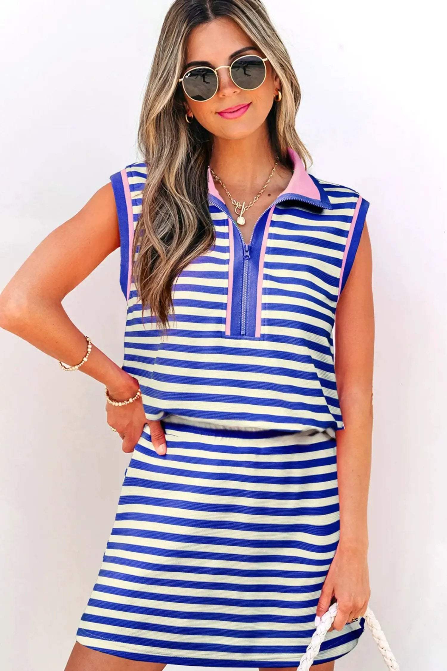  Textured stripe skort set 