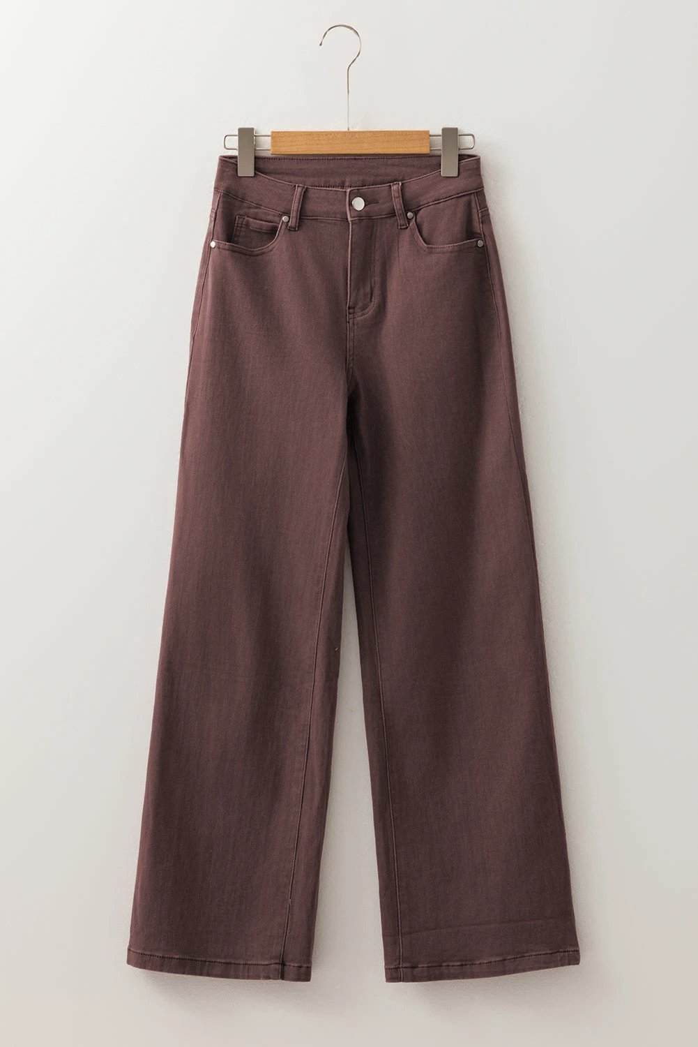 Red loose straight high waist solid color jeans for women casual everyday outfit