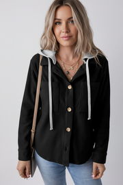 Hooded Drawstring Pockets Corduroy Shacket