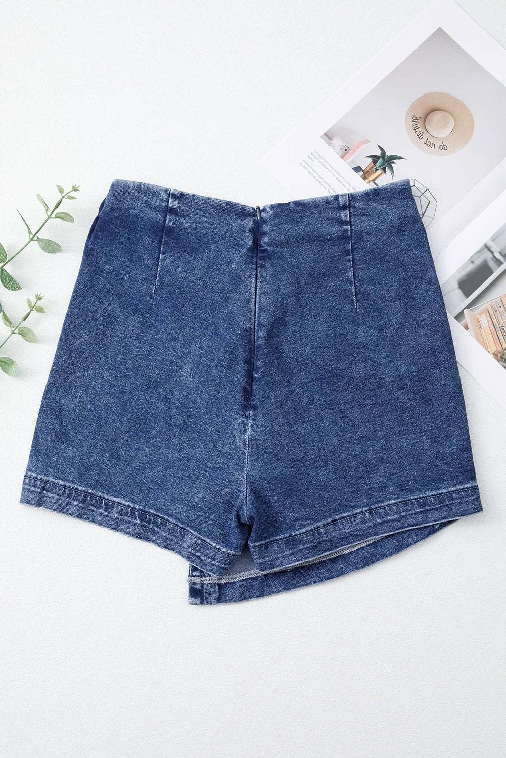 Dear-Lover Dropshipping Sail Blue Acid Wash Asymmetric Twisted Wrapped Zipped Denim Skort - Bottoms/Denim Shorts