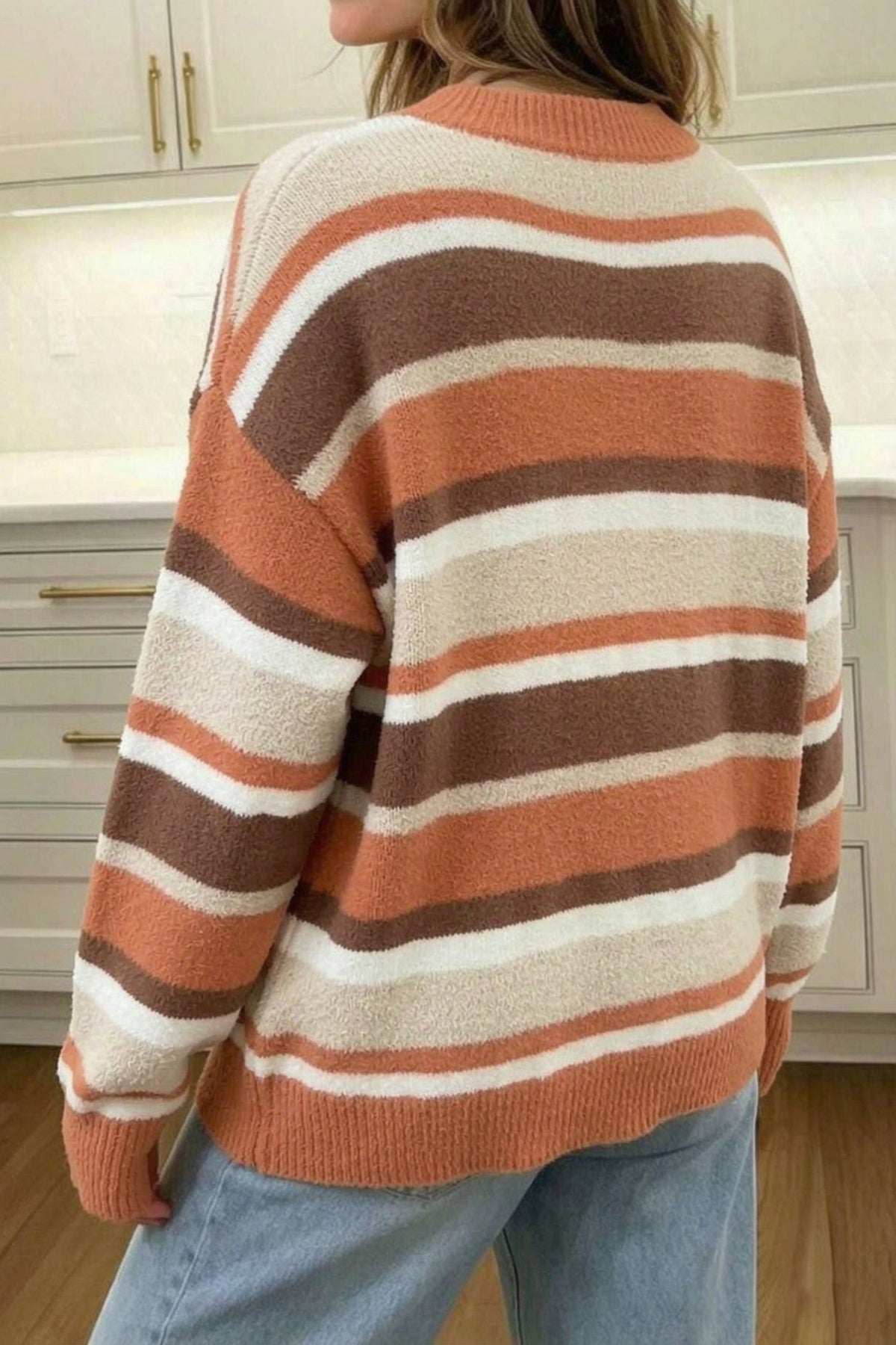 Stripe Drop-Shoulder Loose Pullover Sweater