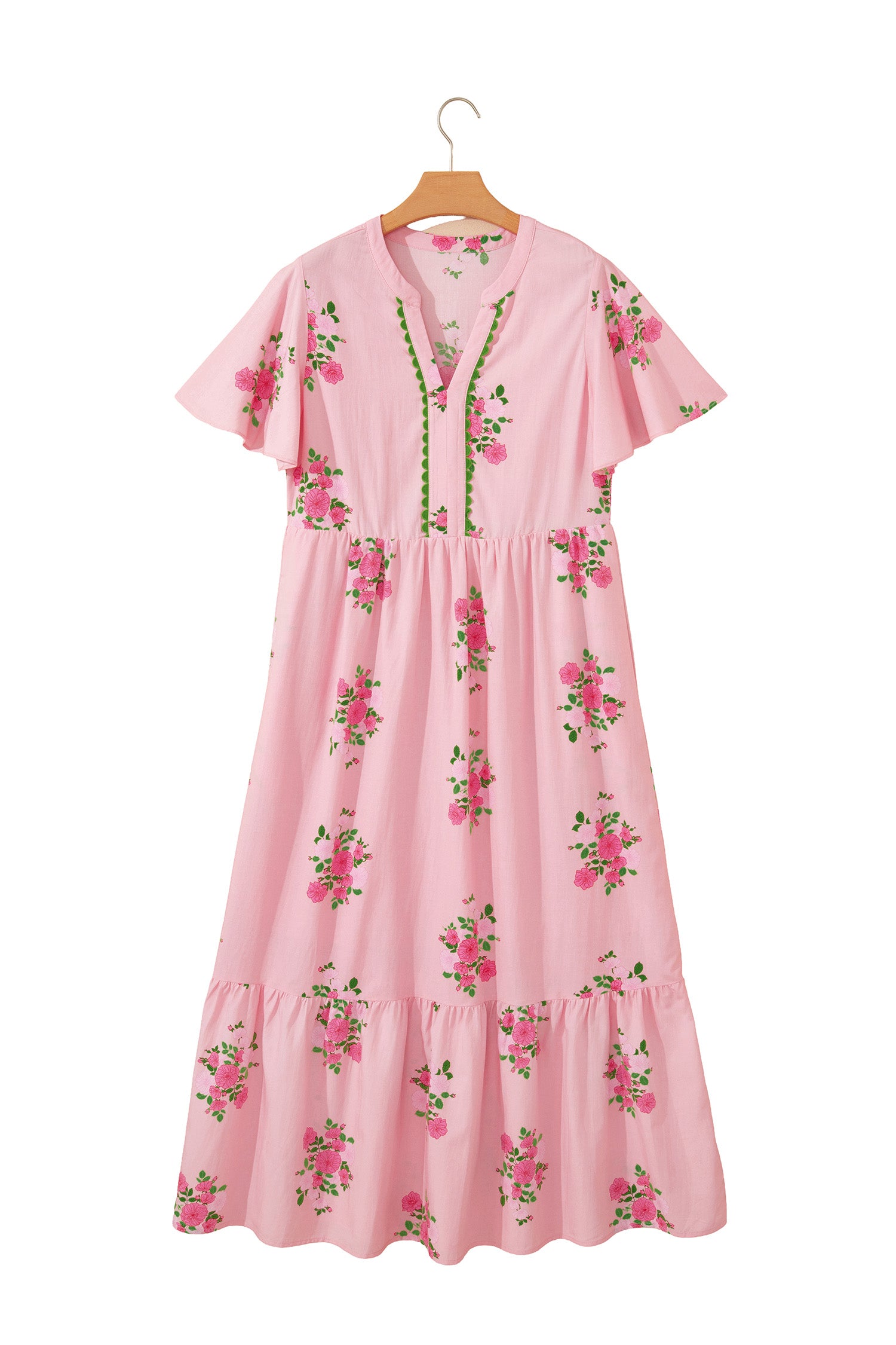 Main Character Energy | Floral Print Maxi Dress With Notched Neck Flutter Short Sleeve