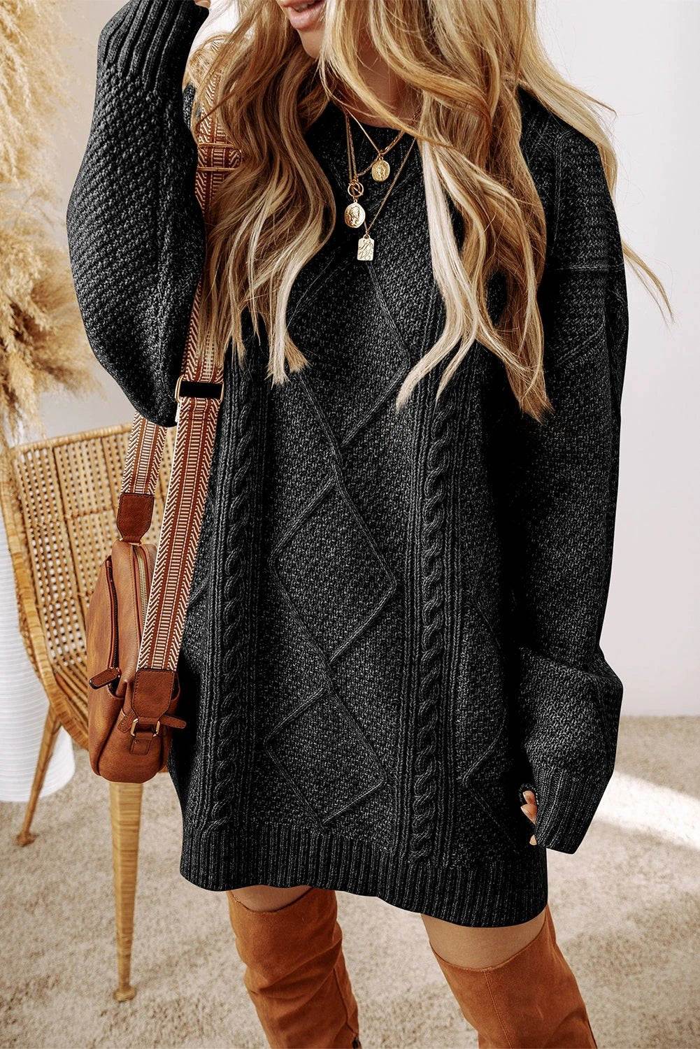 Cable knit drop-shoulder Sweater Dress | Cozy Confidence - Shop now.