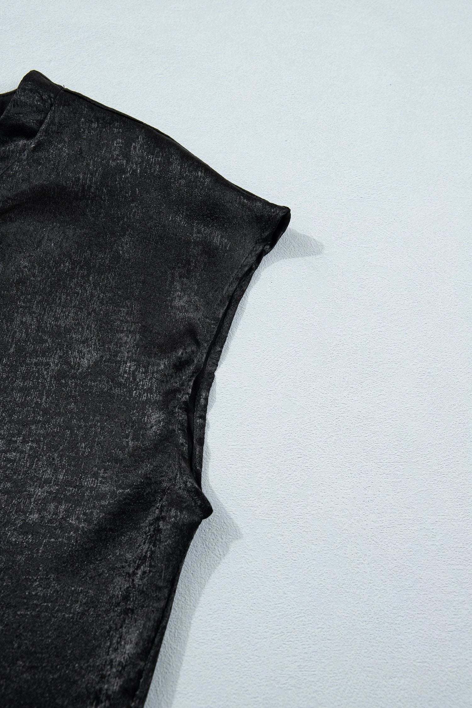 black metallic round neck cap sleeve tee for women casual everyday outfit