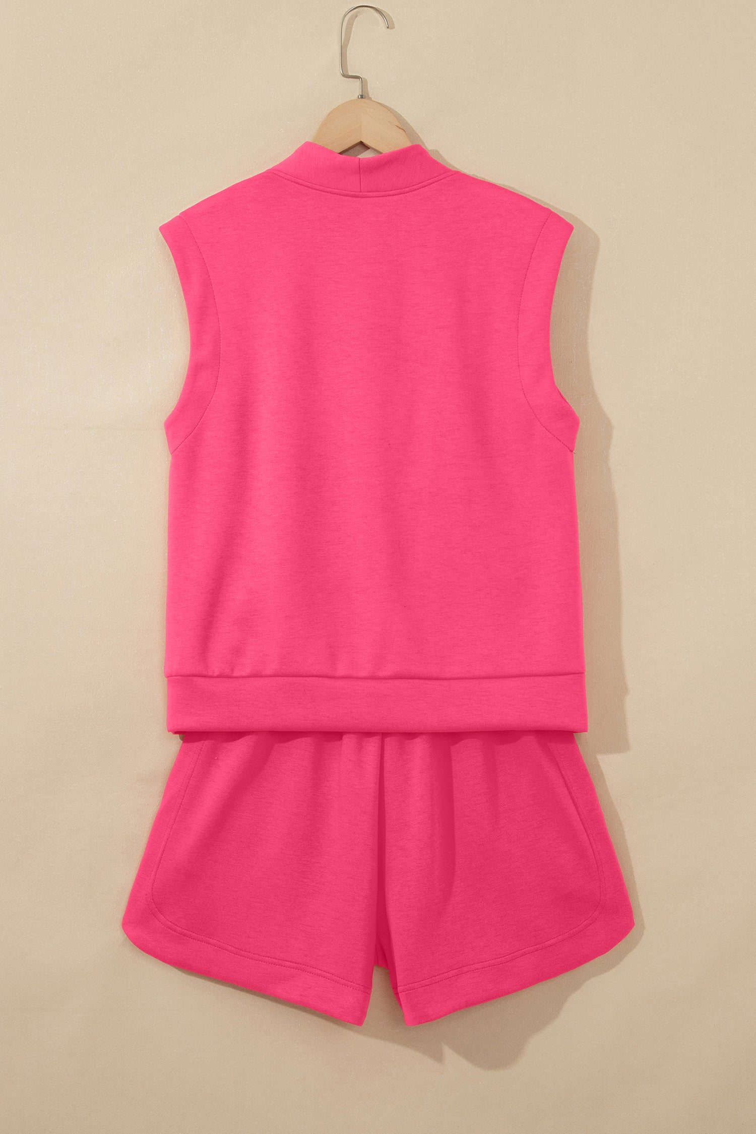 Quarter Zip Sleeveless Top Drawstring Shorts Casual Two-Piece Outfit — women's everyday bottoms | J&H Apparel