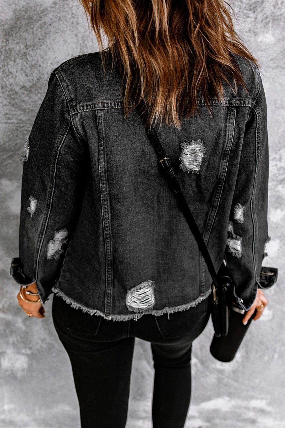  distressed denim jacket for women casual everyday outfit