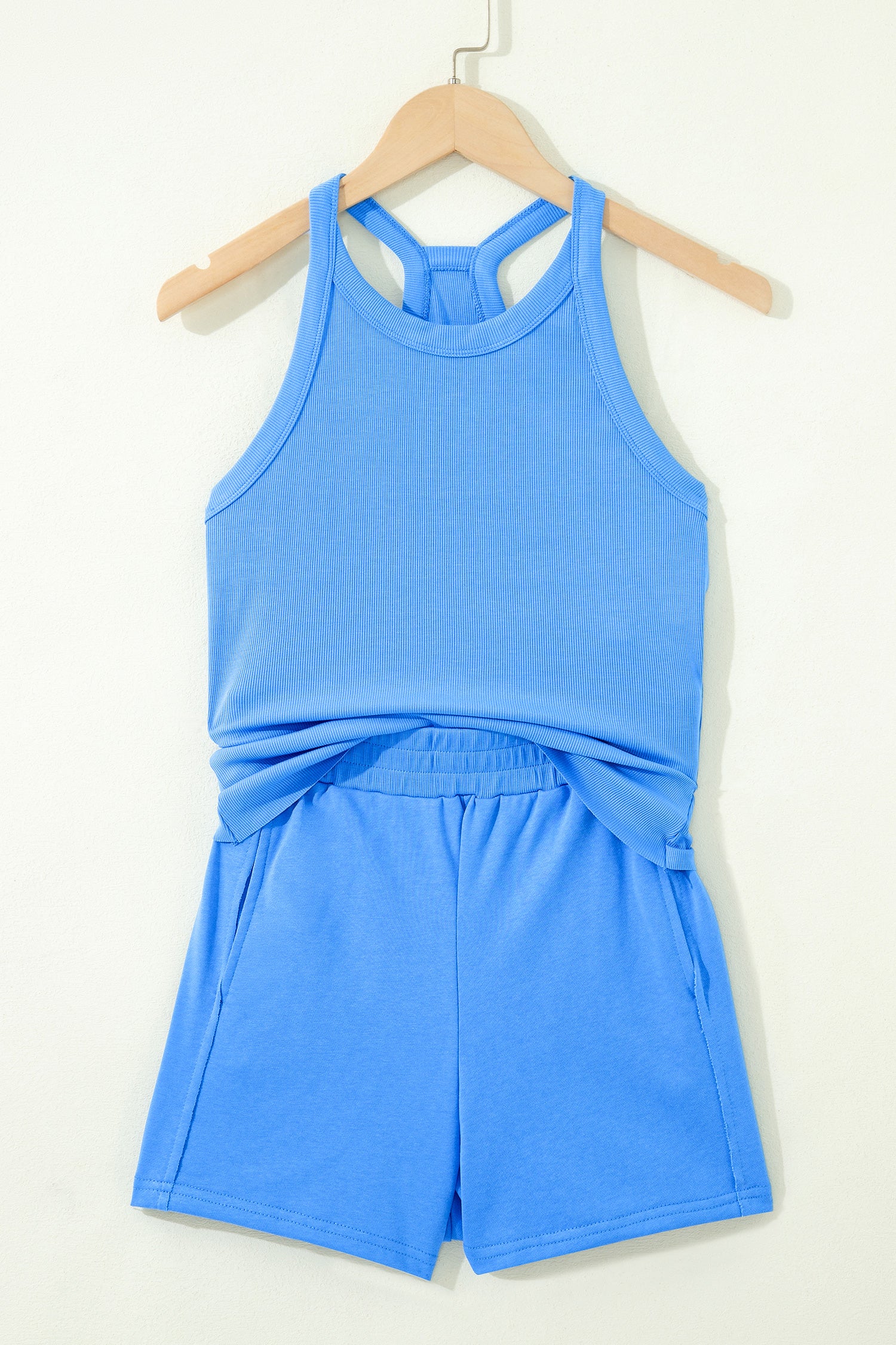 Ribbed Tank Top Shorts Set | Elastic High-Waist Outfit
