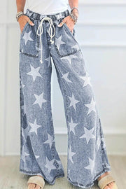star print wide leg jeans
