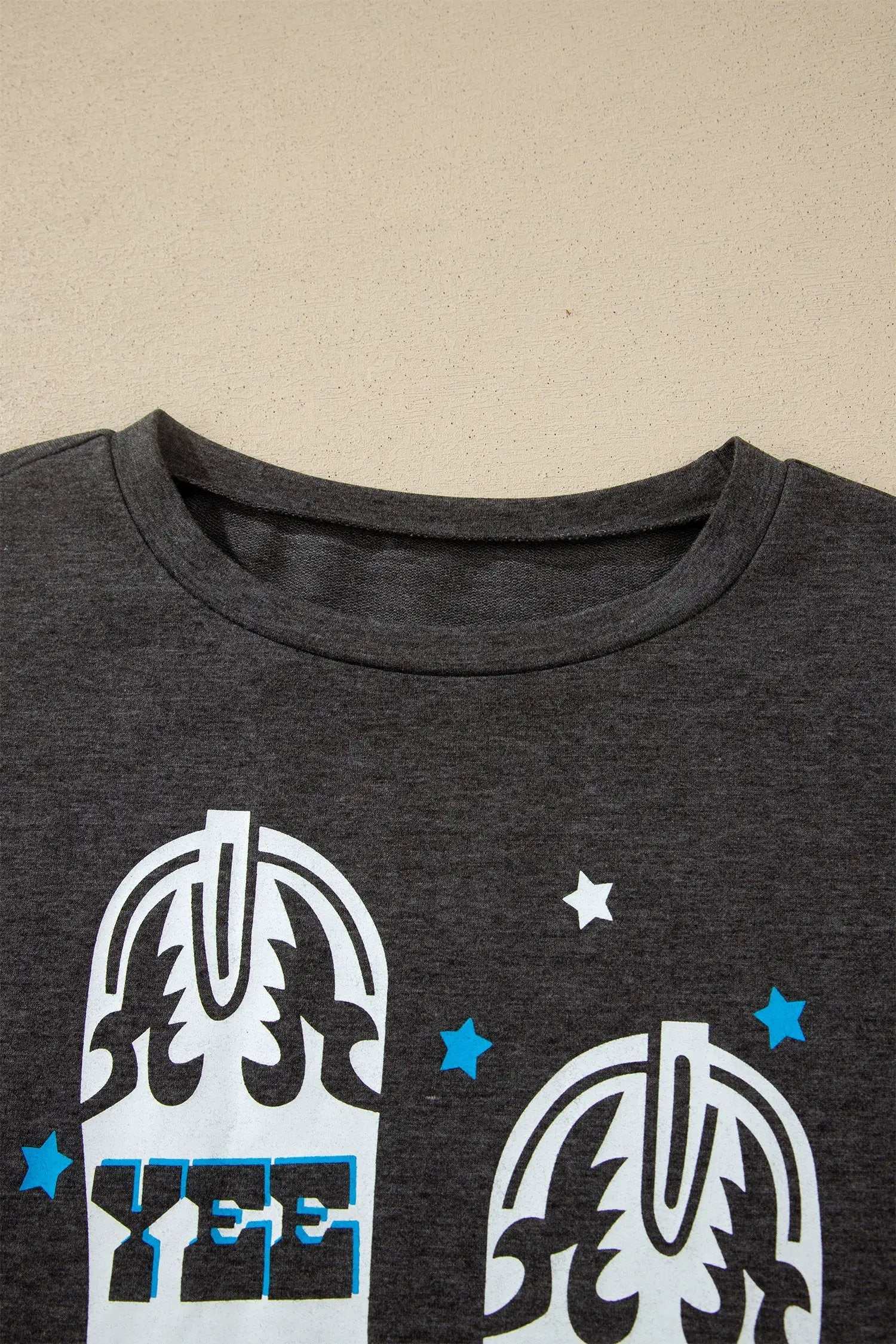 Fringe Sleeve Western Graphic Tee carbon grey yee haw boots western top