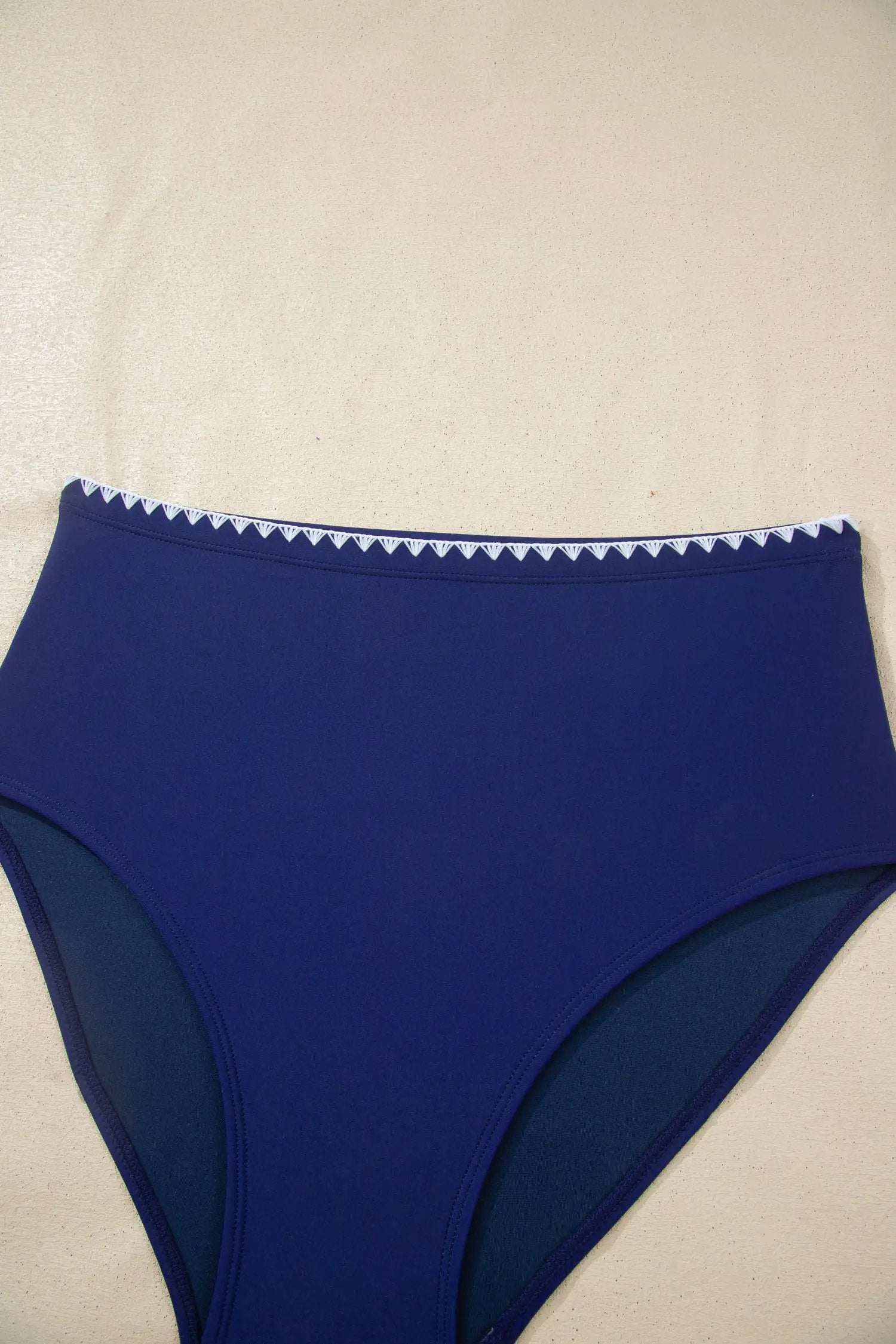 J&H Apparel Dark Blue Shell Stitched Trim V Neck Textured Mix and Match High Waist Bikinis - Classic Bikinis Swimwear/Bikinis