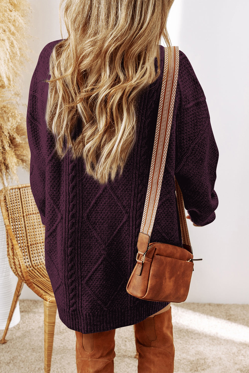 Cable Knit Drop-Shoulder Loose Fit Sweater Dress
