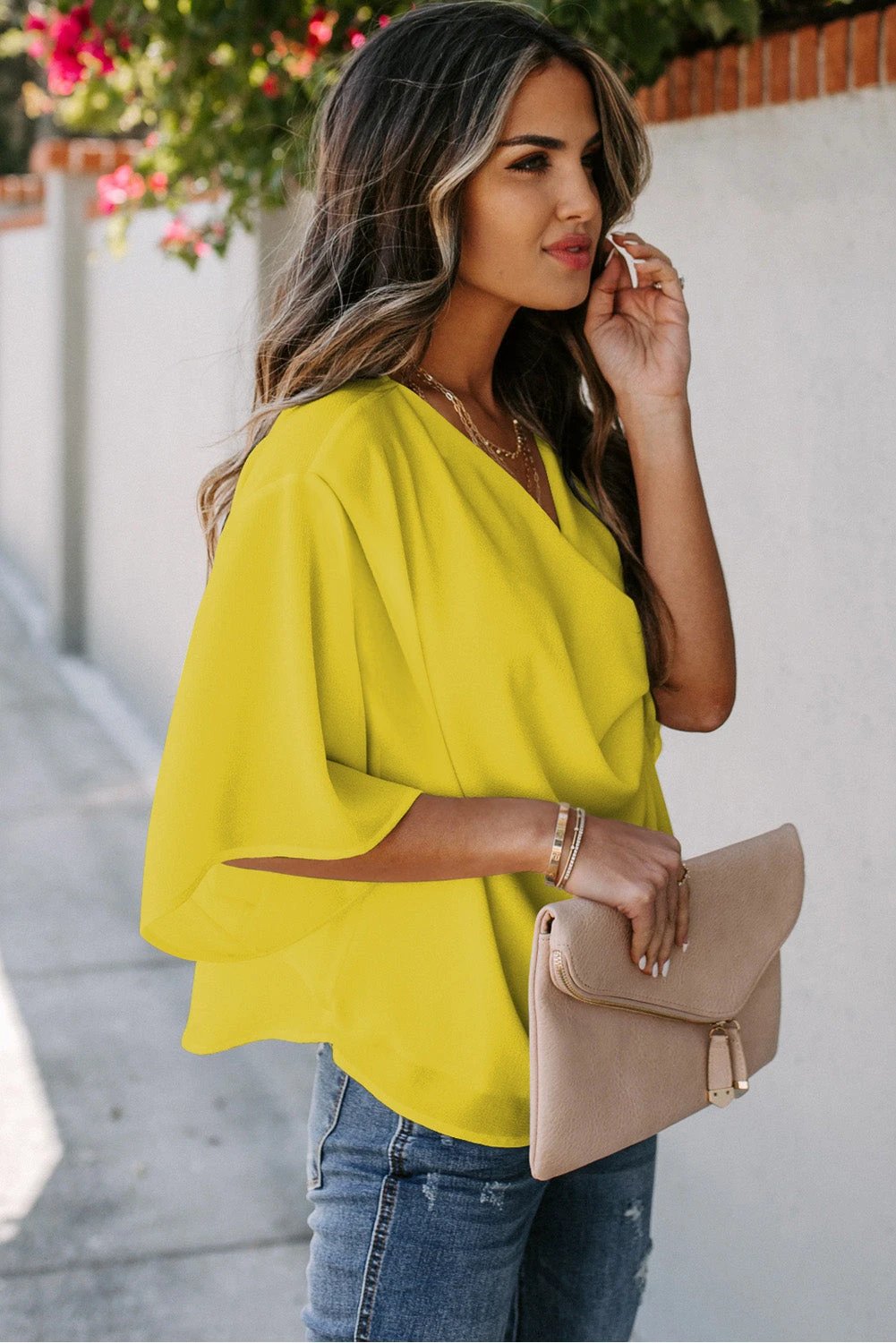 short sleeve wrap blouse