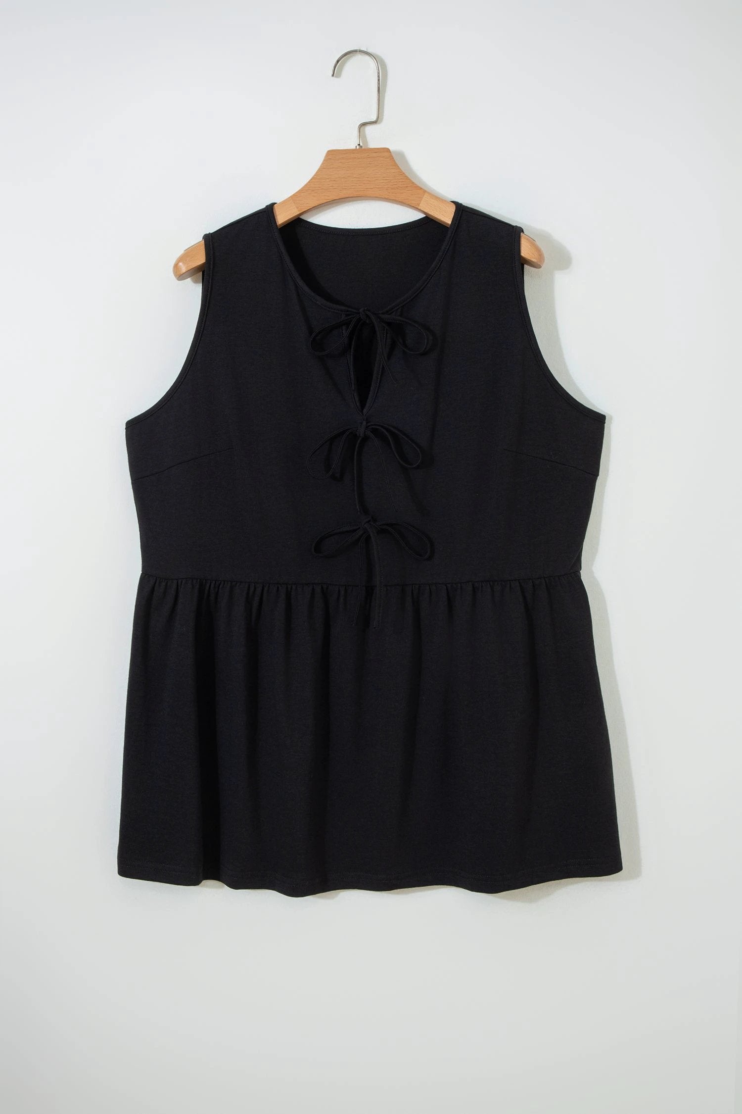 Dear-Lover Dropshipping Blue Sapphire Plus Size Solid Color Bow Tie Peplum Tank Top - Plus Size/Plus Size Tops/Plus Size Tank Tops