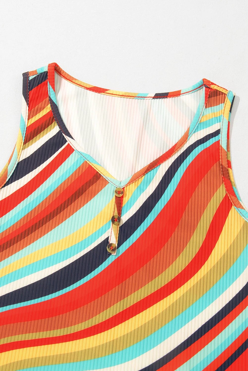 multicolour wavy striped buttoned v neck tank top for women casual everyday outfit