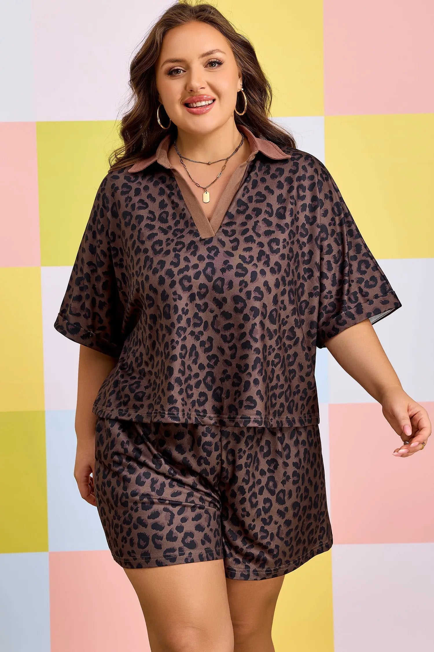 plus size leopard print lounge set