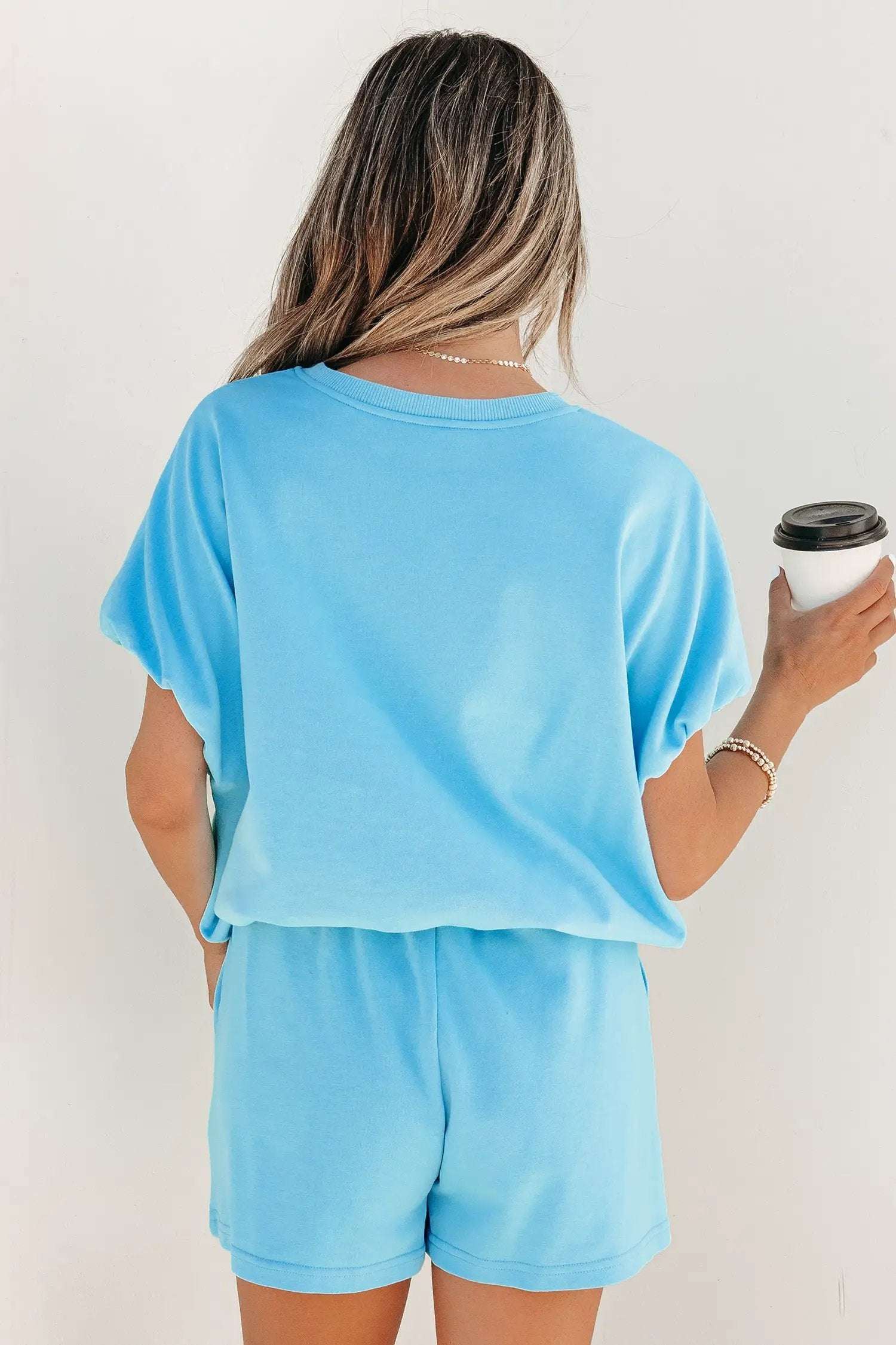J&H Apparel Green Solid Color Puffy Loose Top Drawstring Shorts 2pcs Outfit - Outfit Sets Two Piece Sets/Short Sets