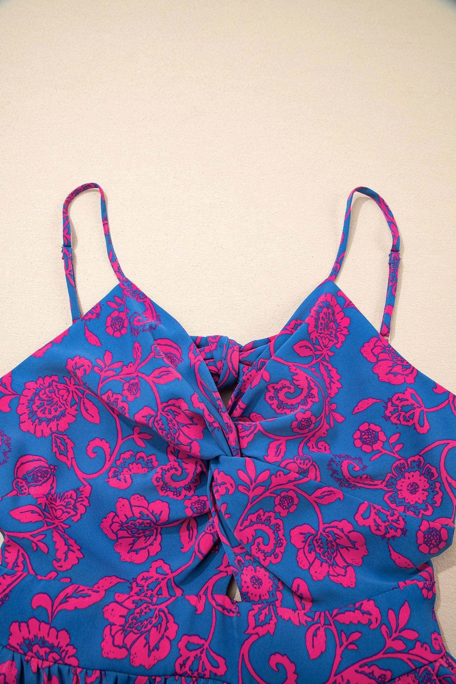 blue floral print twisted v neck tied backless maxi dress for women casual everyday outfit