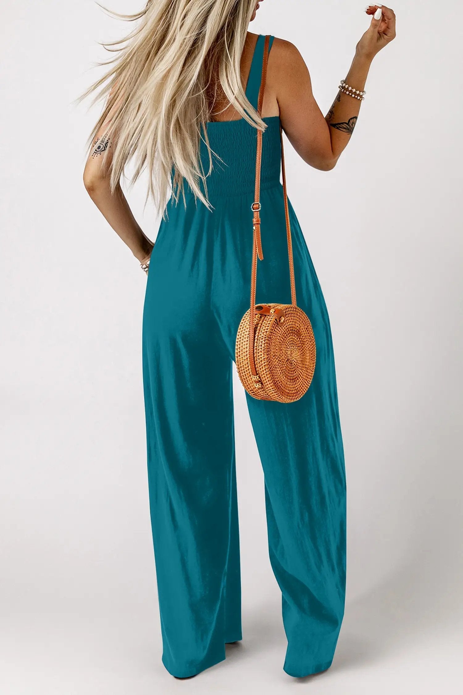 Smocked Square Neck Jumpsuit