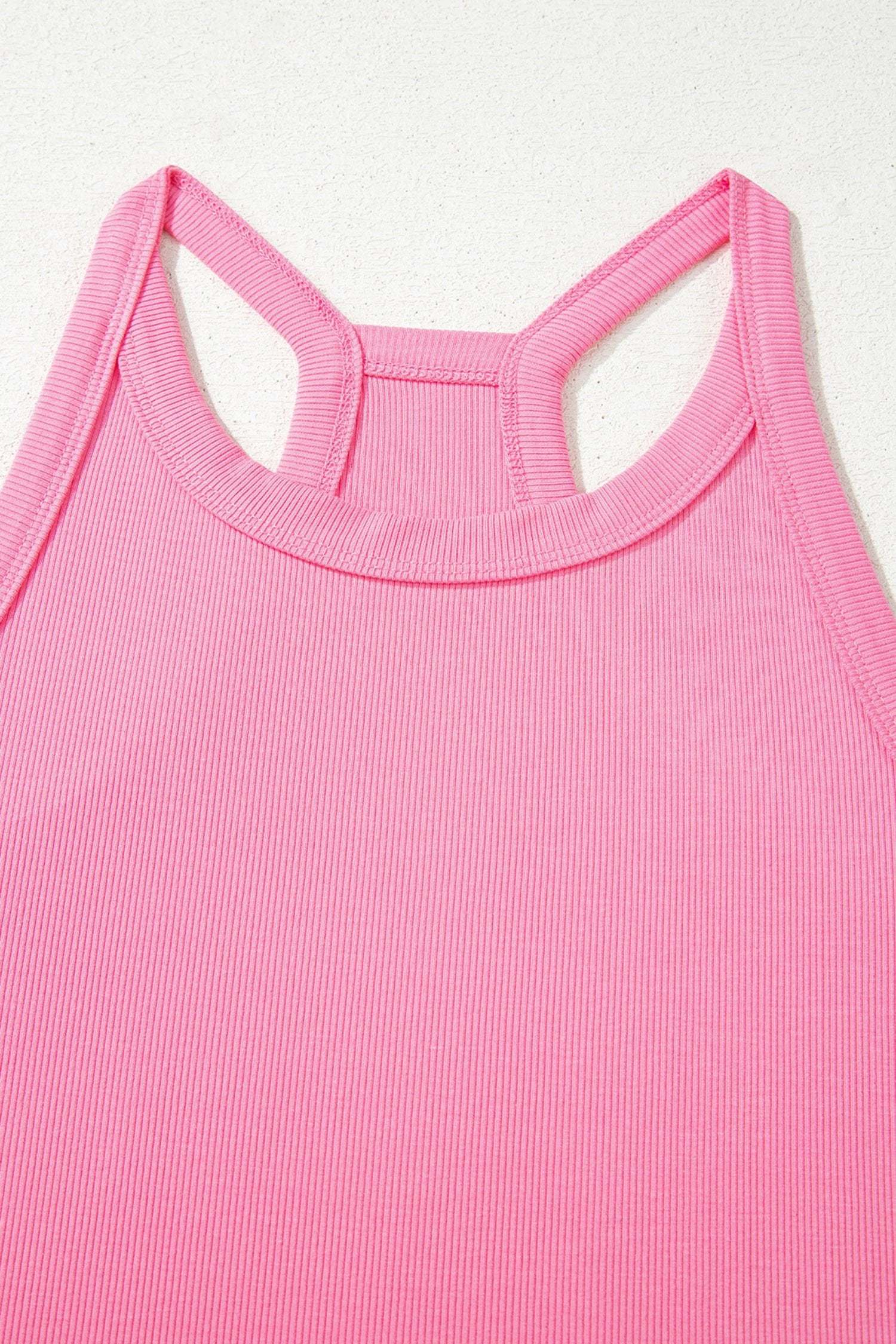 Pink ribbed tank top and wide-leg sweatpants mom energy outfit set