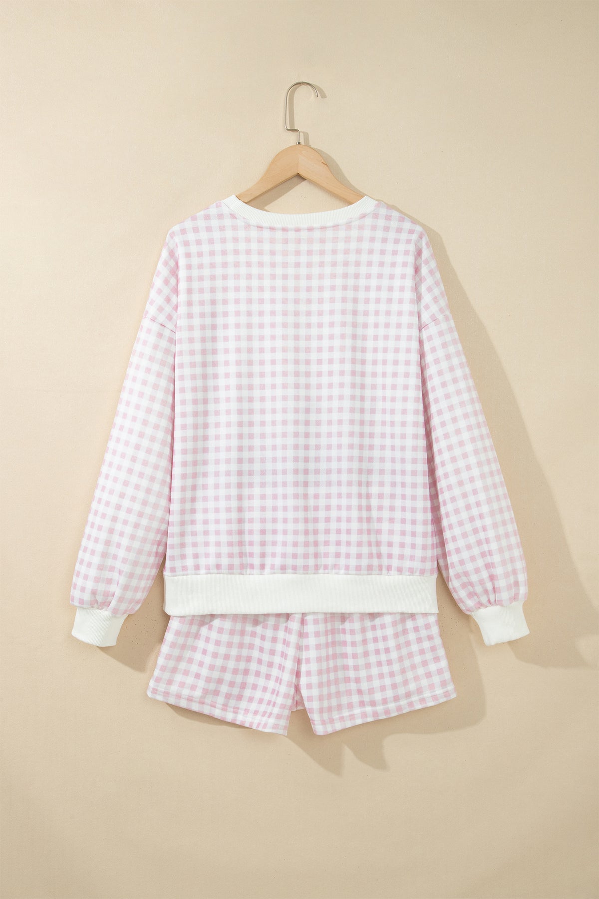 Plaid Baggy Pullover Drawstring Casual Shorts Two-Piece Set