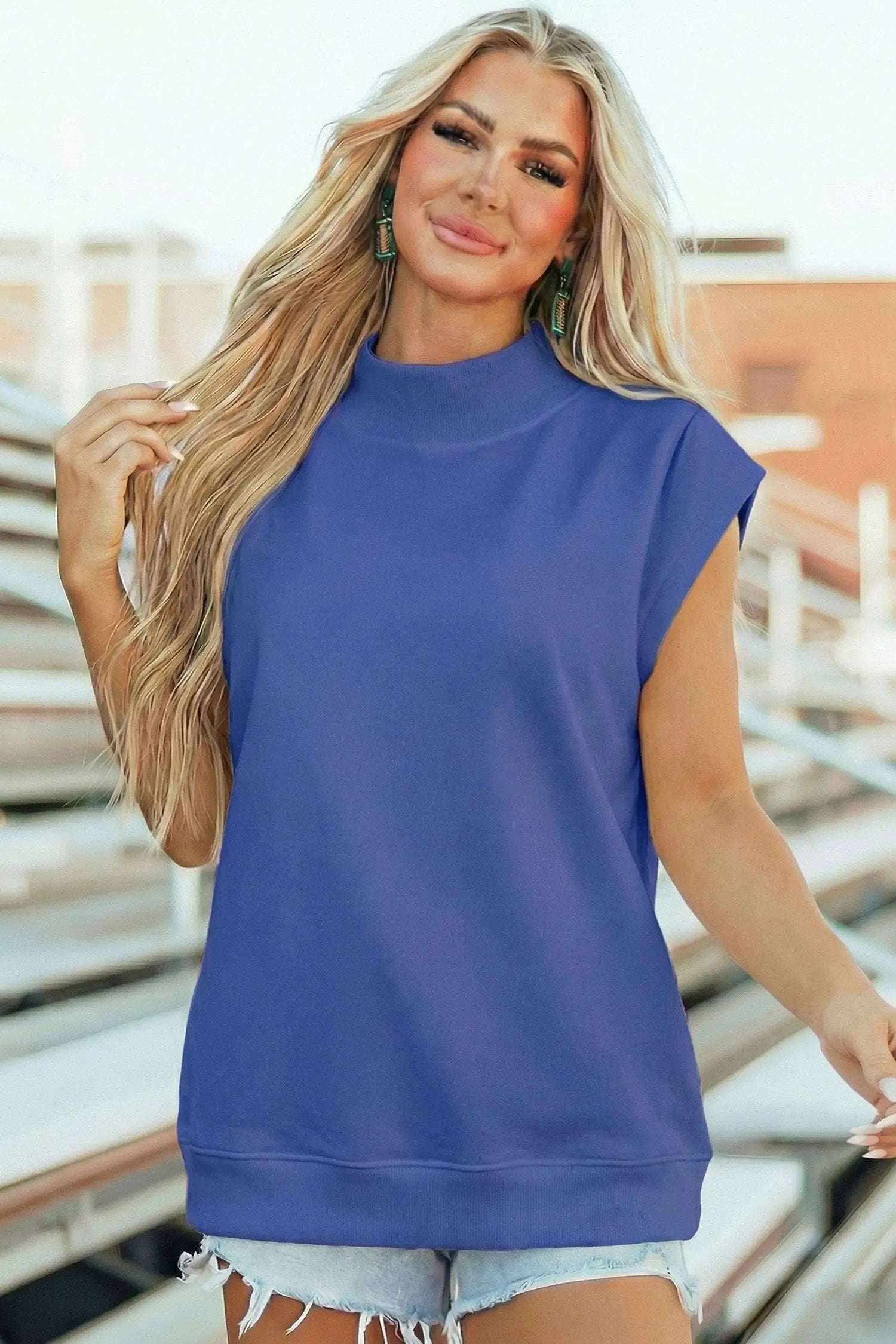 Dear-Lover Dropshipping Everyday Chic | High Neck Cap Sleeve Top Relaxed Fit Blouse - Blouses Tops/Tops & Tees