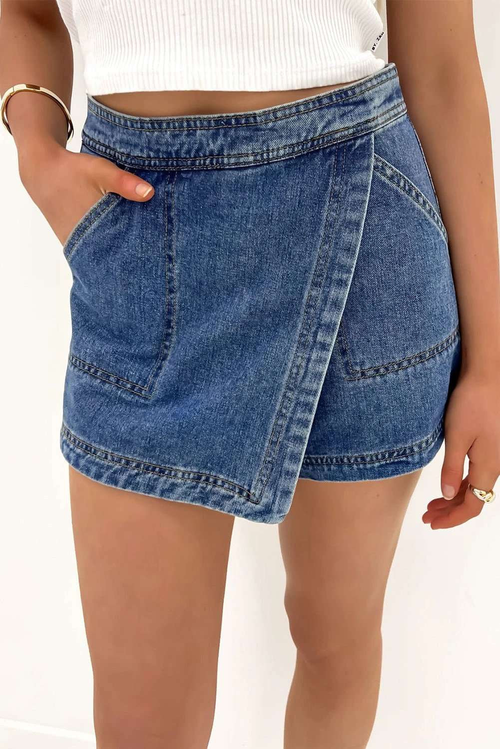 Mini Denim Skort faux-wrapped Cool Mom Energy denim skort