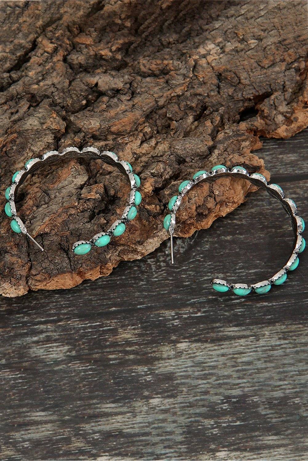 sky blue gem inlay retro c-shape earrings for women casual everyday outfit