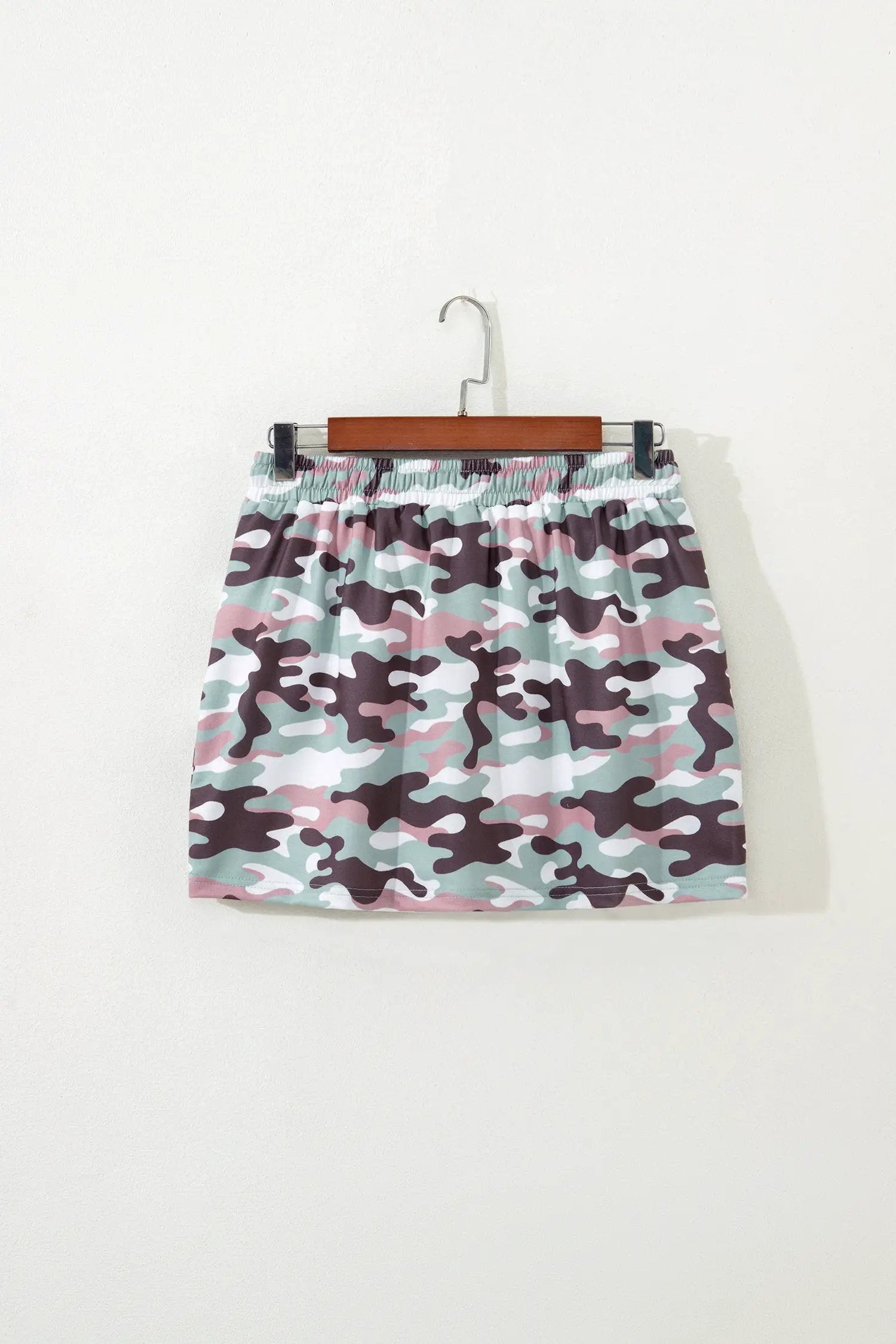 Green camouflage print drawstring mini skort for everyday confidence and comfort