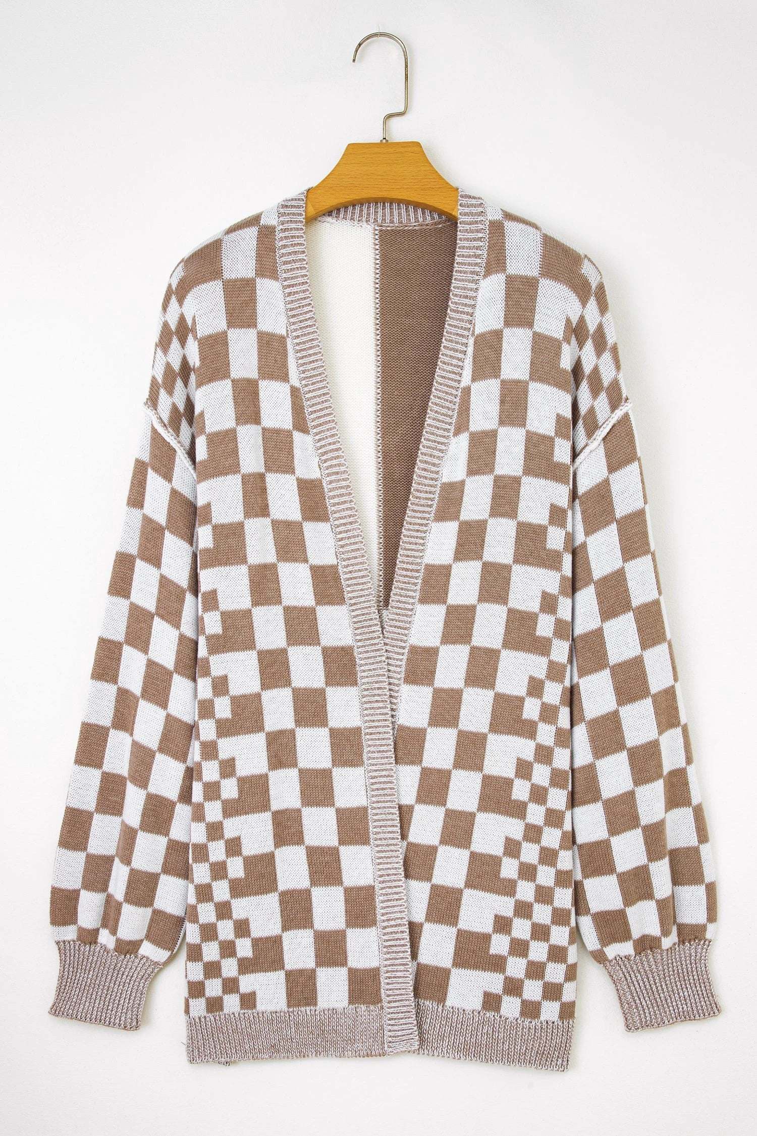 orange plus size checkered bubble sleeve drop shoulder open cardigan for women casual everyday outfit