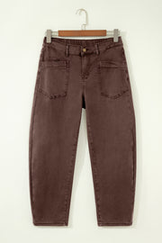 Solid Color Square Patch Pocket Ankle-length Barrel Jeans — women's everyday bottoms | J&H Apparel