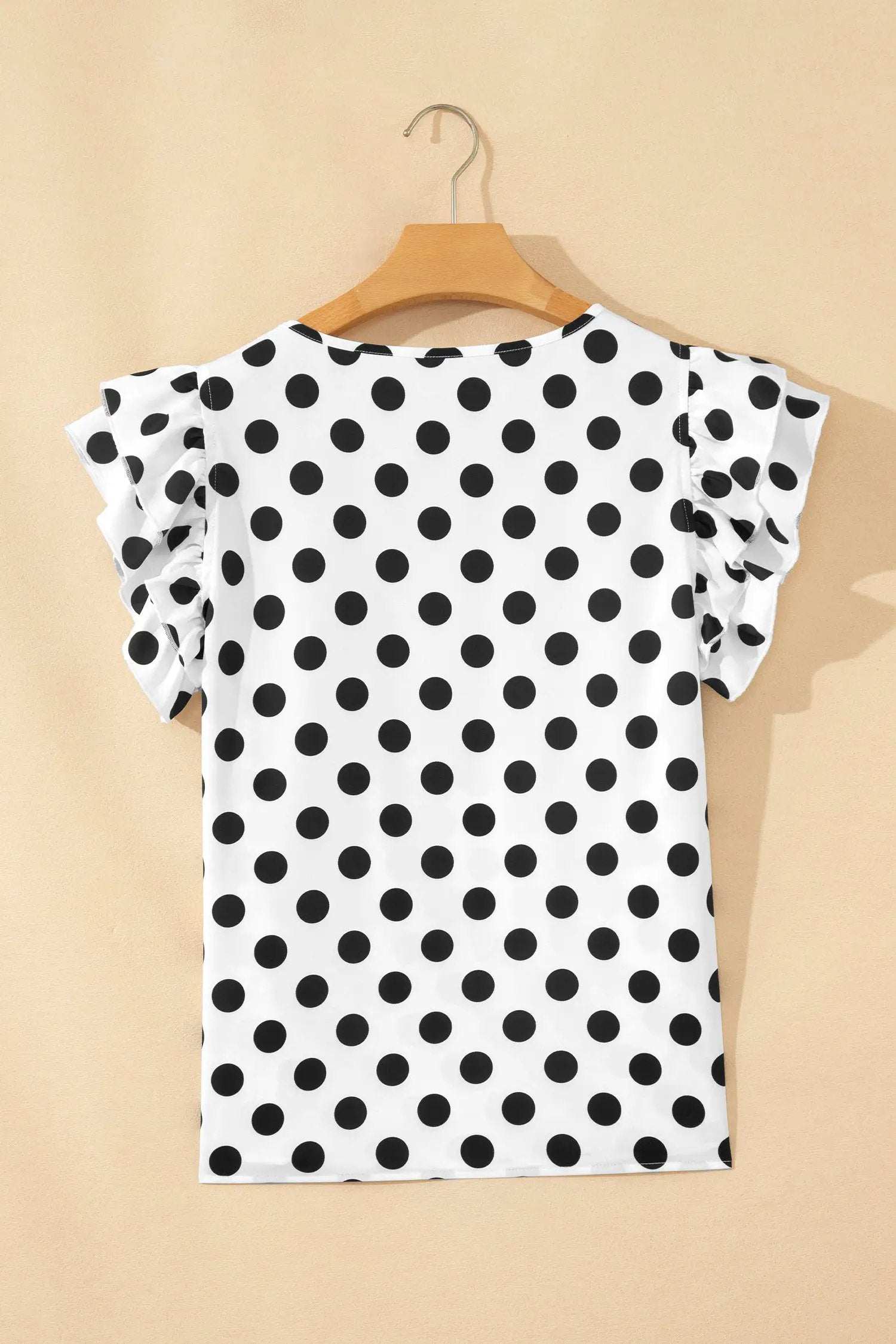 Dear-Lover Dropshipping Effortless Polka Dot Charmer | White Polka Dot Print Ruffled Short Sleeve Blouse - Blouses Tops/Blouses & Shirts