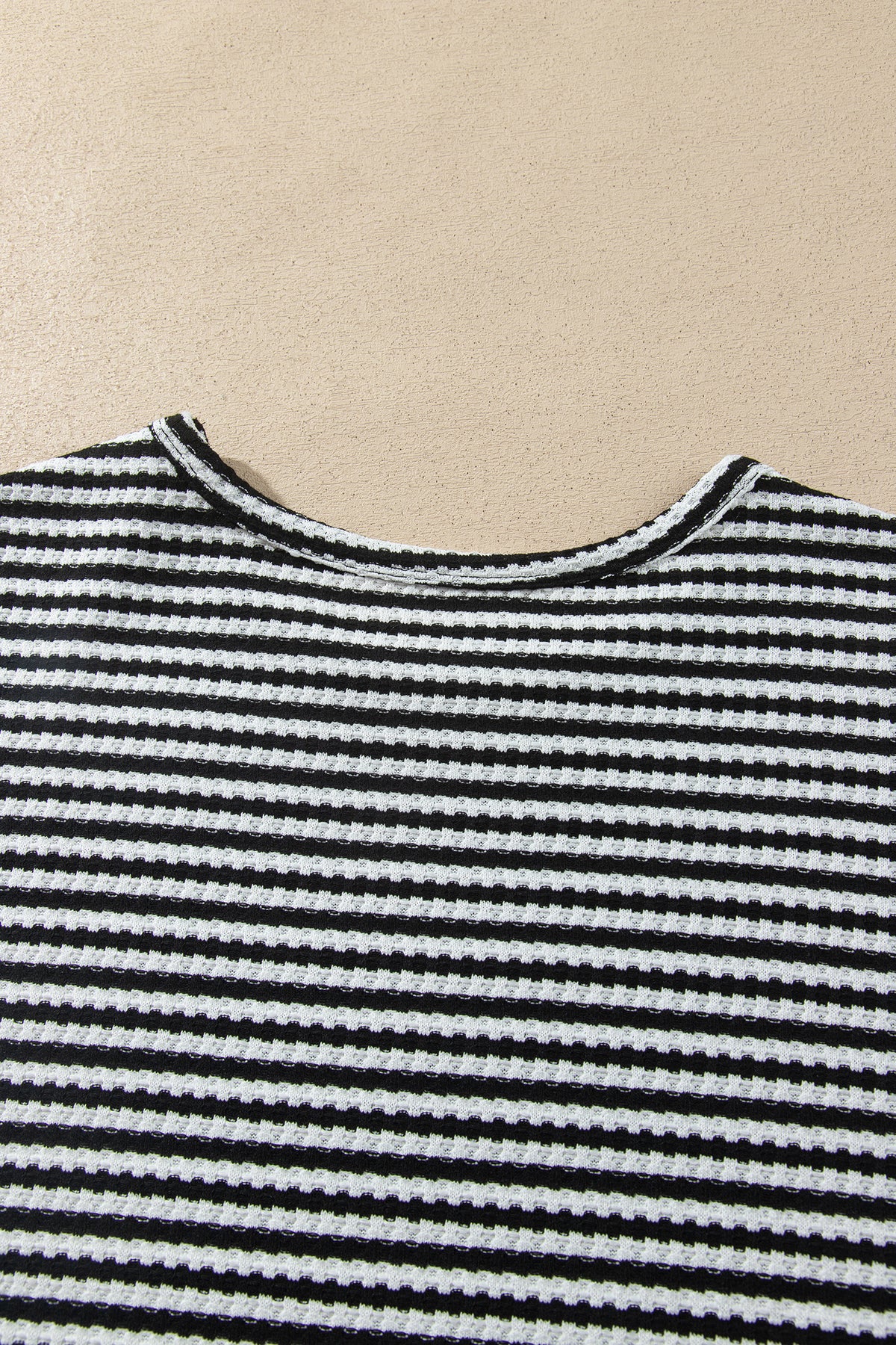 Brown Stripe Textured Knit Long Sleeve Top Elastic Waist Shorts Casual Outfit