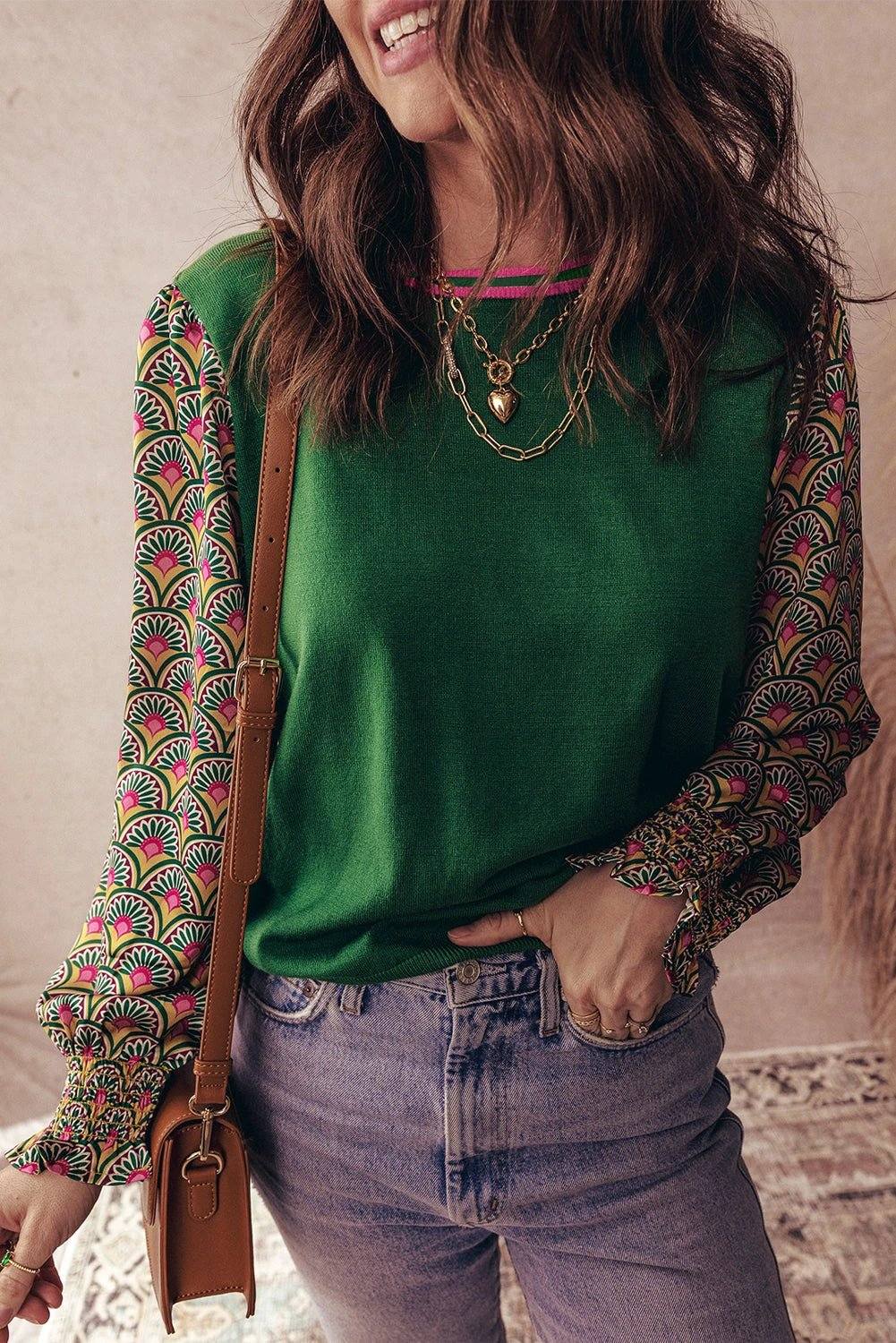  floral patchwork knit sweater for women casual everyday outfit