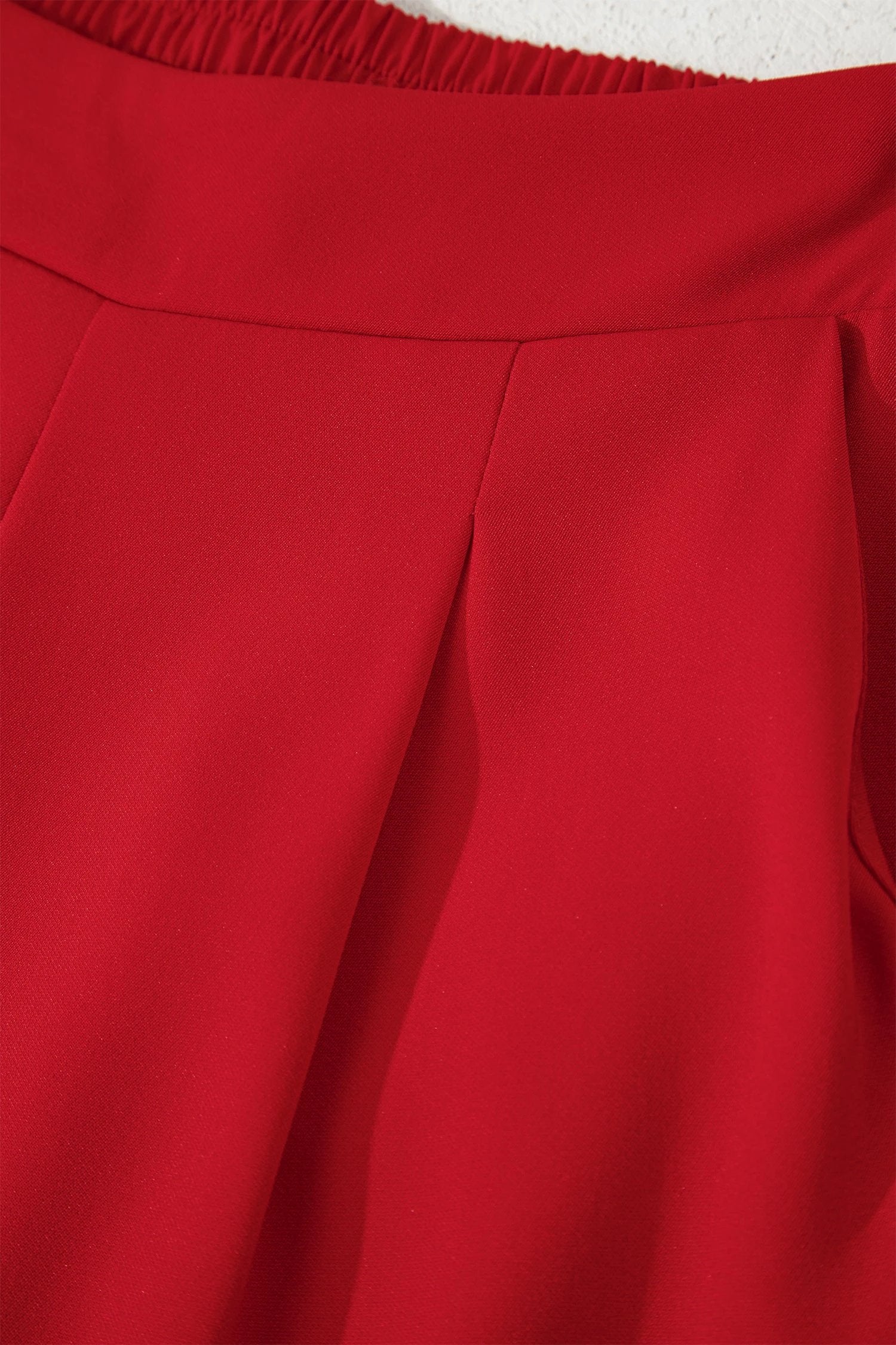 fiery red pleated detail pull on high elastic waist loose straight pants for women casual everyday outfit