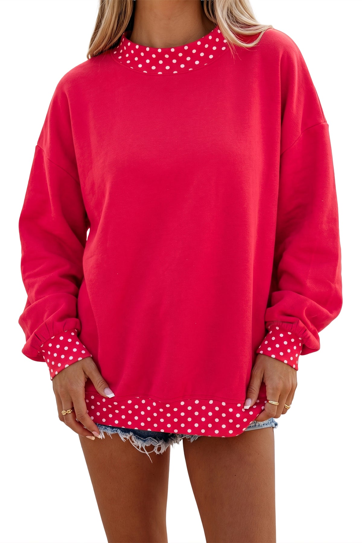Orange Colorblock Polka Dot Contrast Trim Oversized Sweatshirt