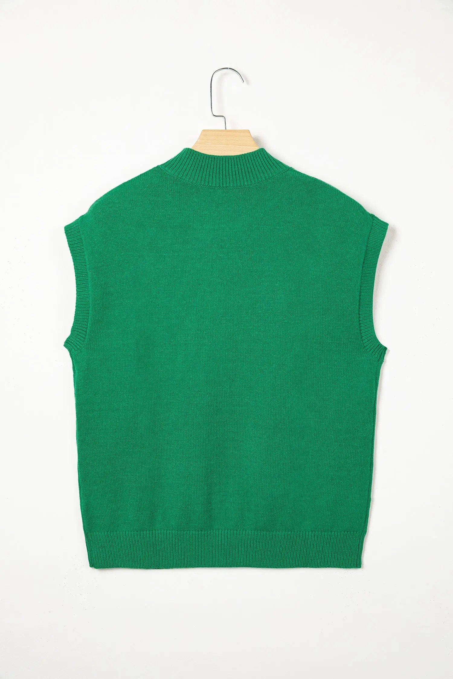 Bright green ribbed mock neck short sleeve knit sweater with pink horseshoe embroidery