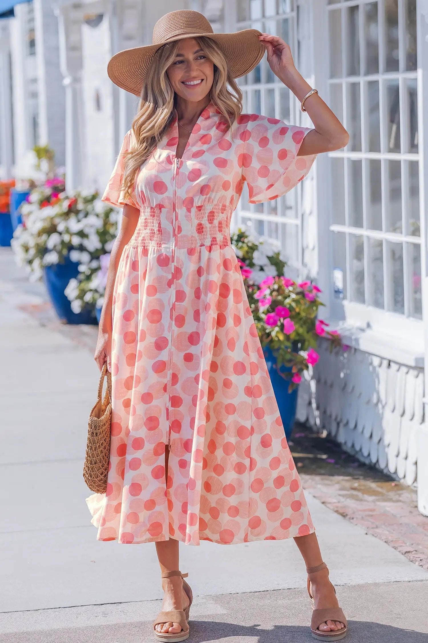 pink polka dot maxi dress