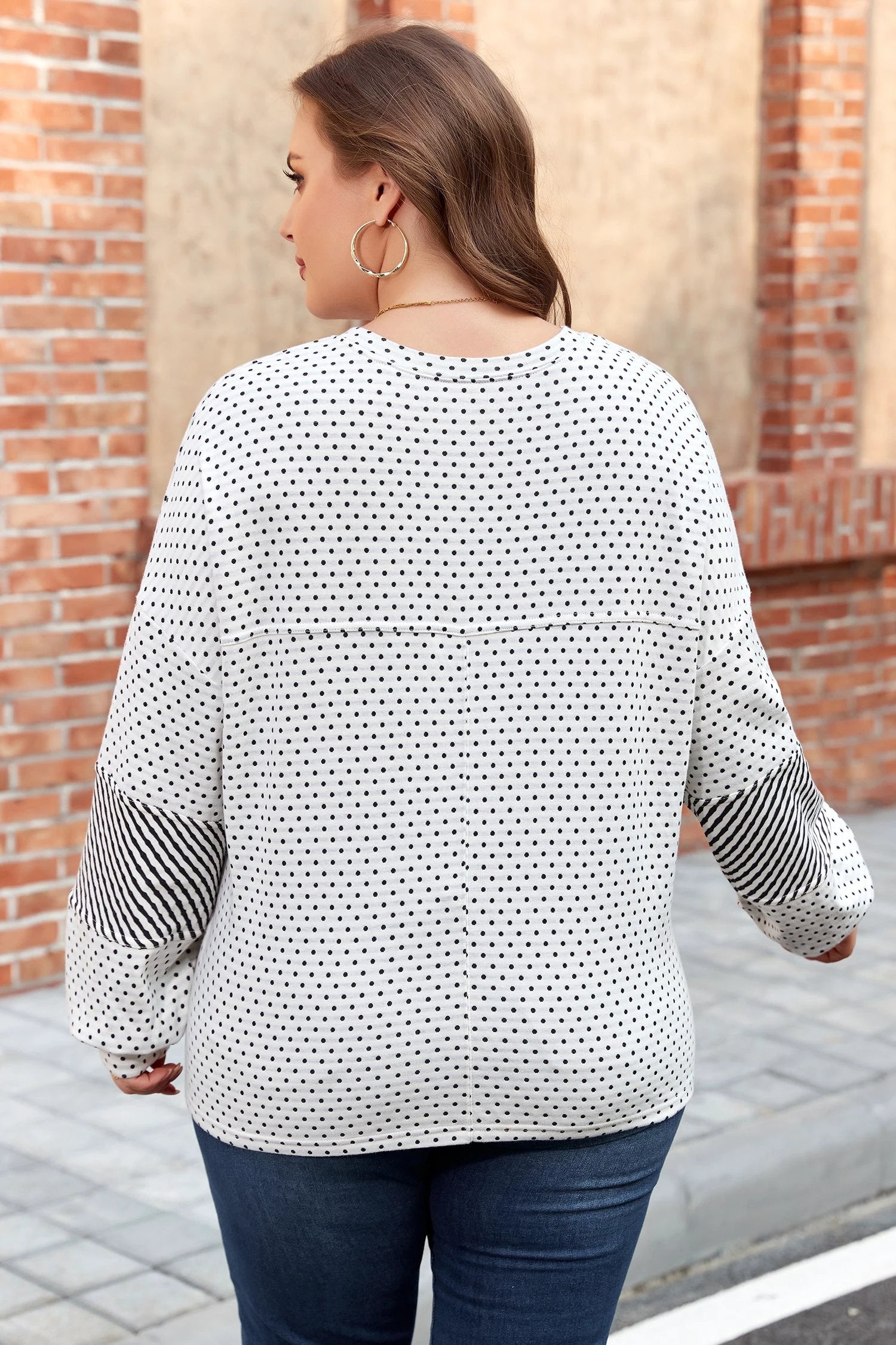 Plus Size Patchwork Dot Print Henley top