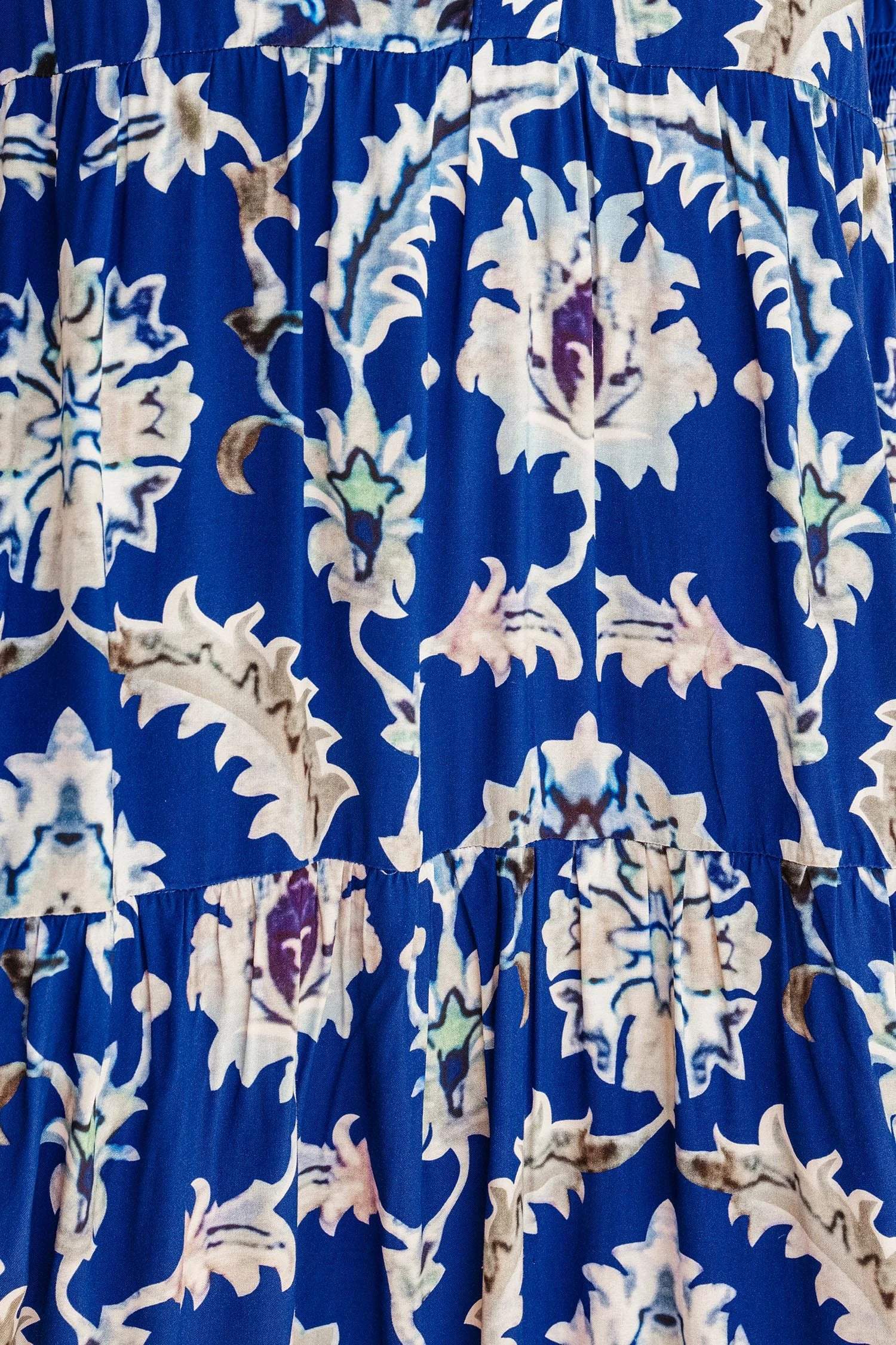 blue wild floral print frilled collar half sleeve long dress for women casual everyday outfit
