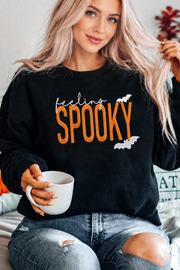 Black Feeling Spooky Halloween Embroidered Graphic Baggy Sweatshirt