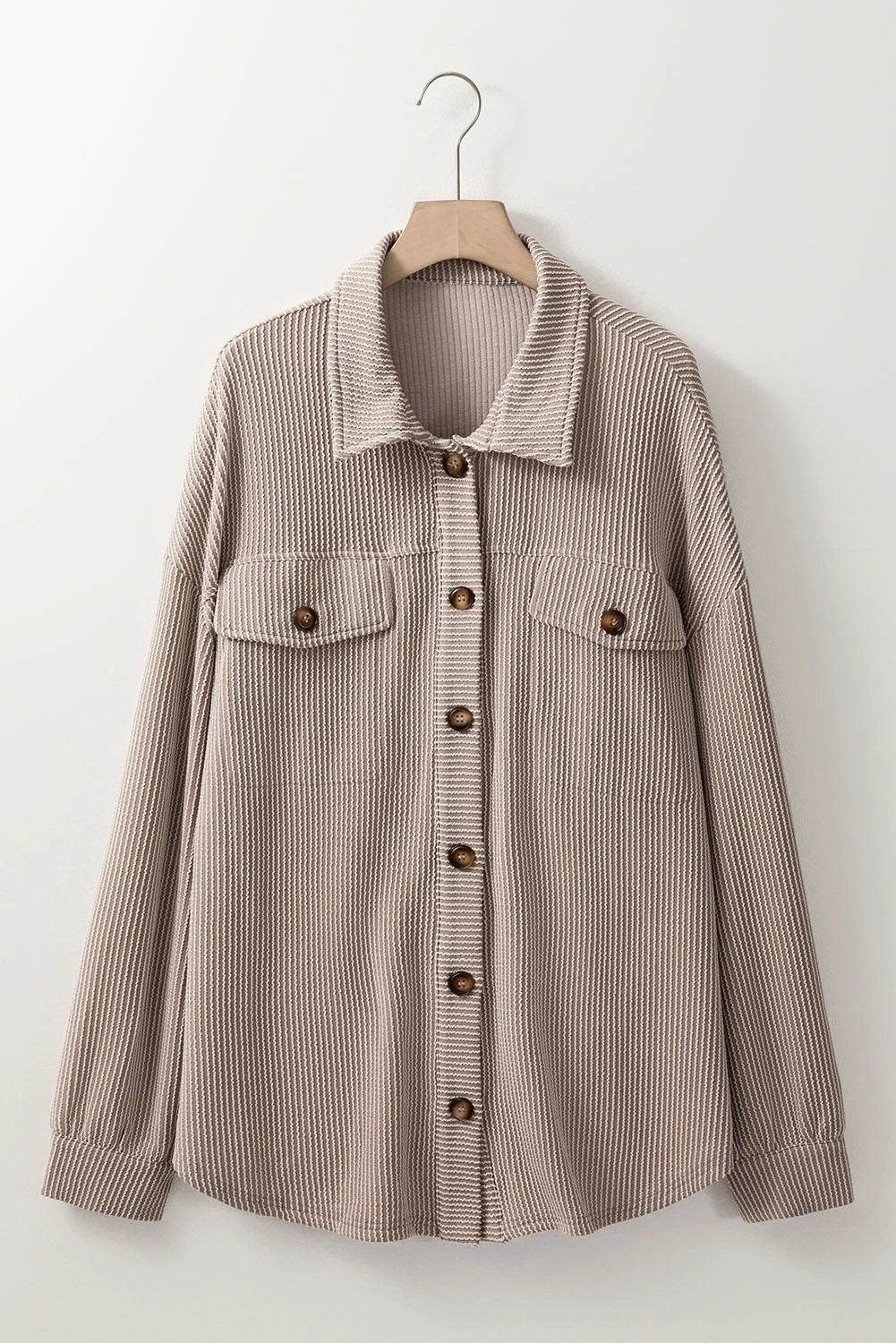 smoke gray solid corded drop shoulder plus size shacket for women casual everyday outfit